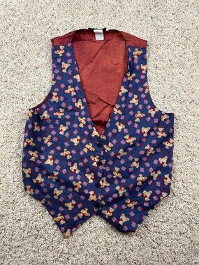Women's Vintage Vest 111 Main Patriotic American Flag & Teddy Bears Medium
